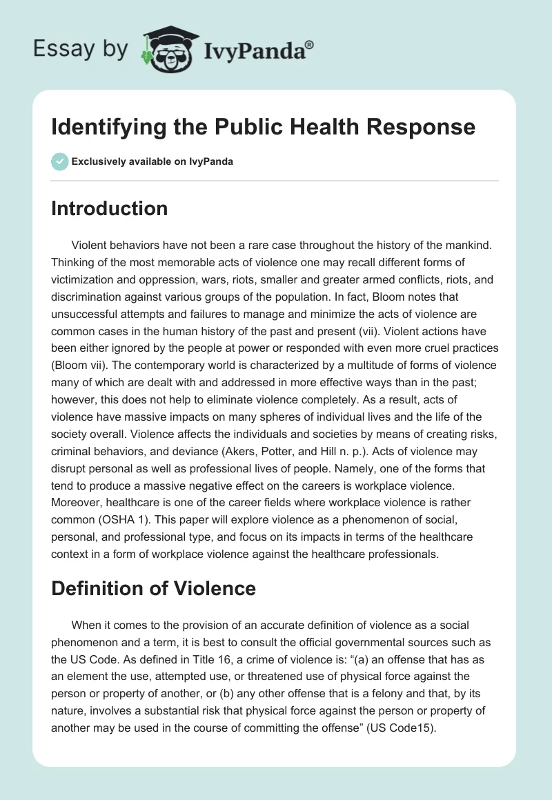 Identifying the Public Health Response. Page 1