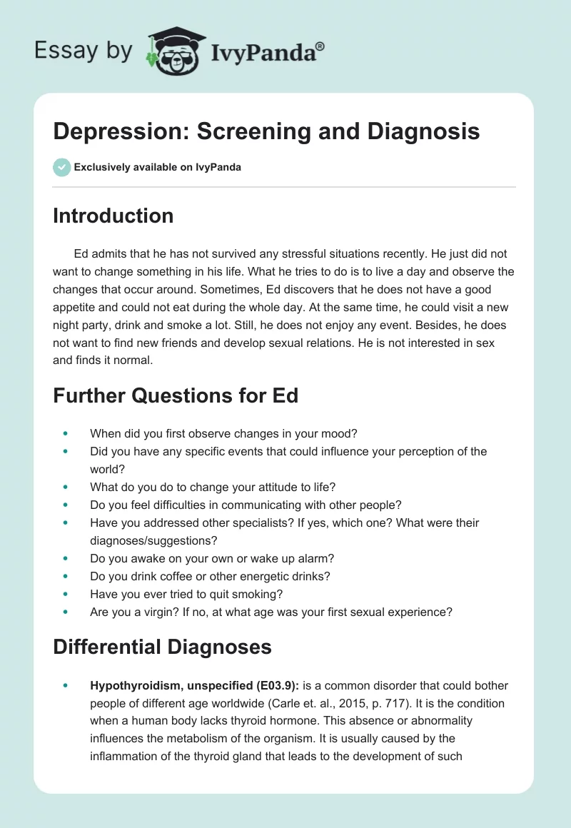 Depression: Screening and Diagnosis. Page 1