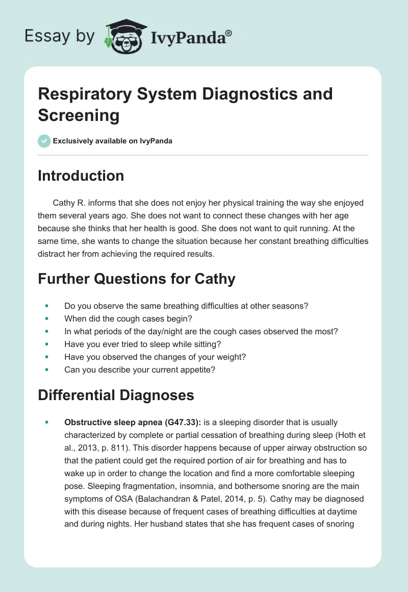 Respiratory System Diagnostics and Screening. Page 1