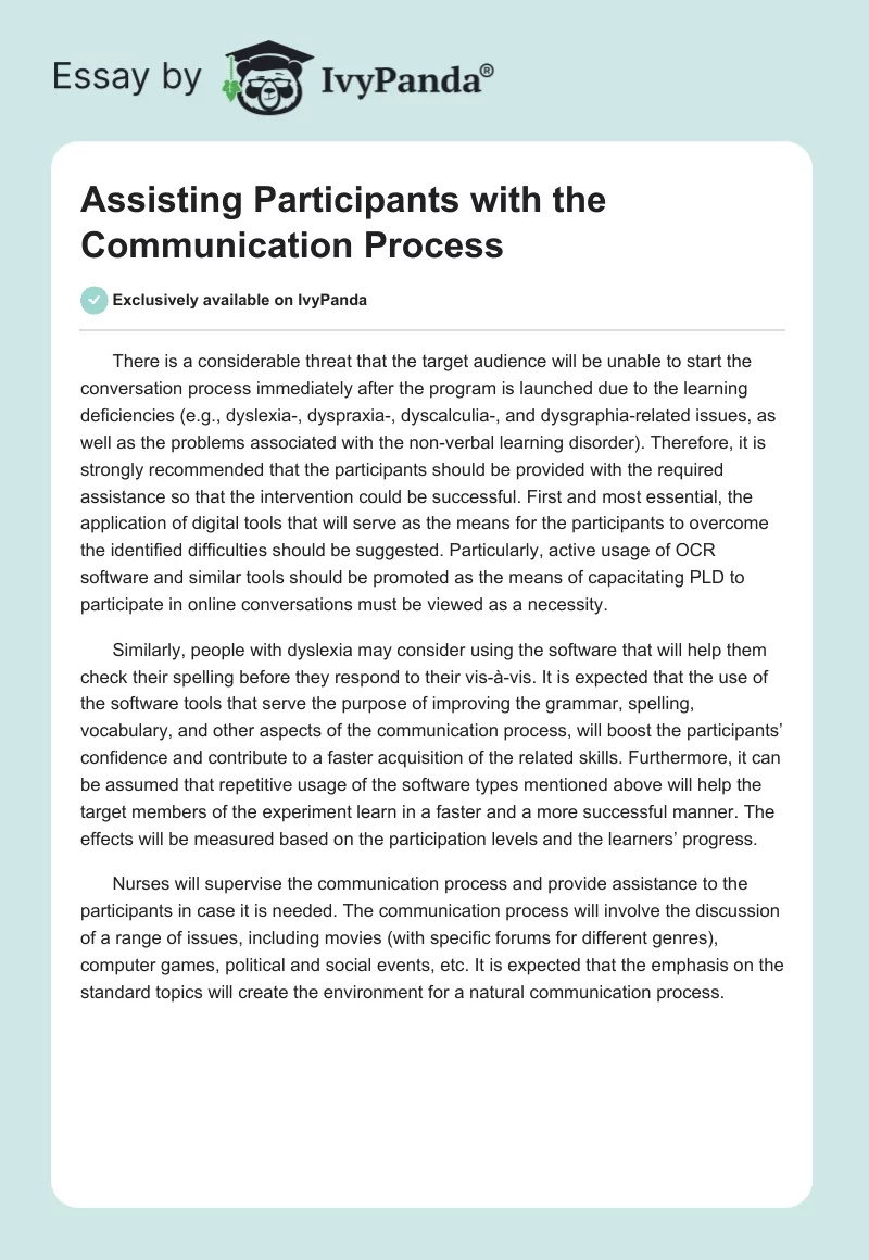 Assisting Participants with the Communication Process. Page 1