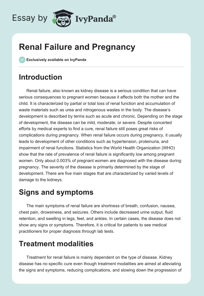 Renal Failure and Pregnancy. Page 1