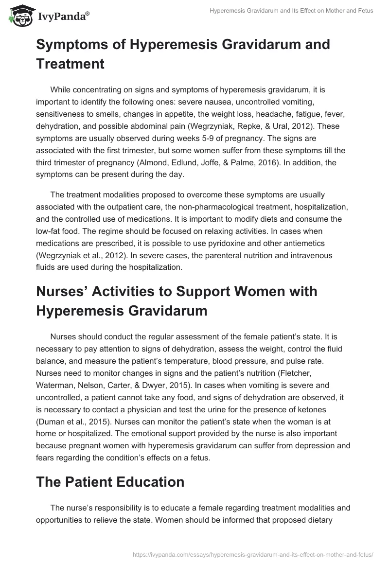 Hyperemesis Gravidarum and Its Effect on Mother and Fetus. Page 2