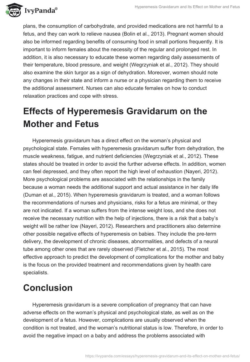 Hyperemesis Gravidarum and Its Effect on Mother and Fetus. Page 3