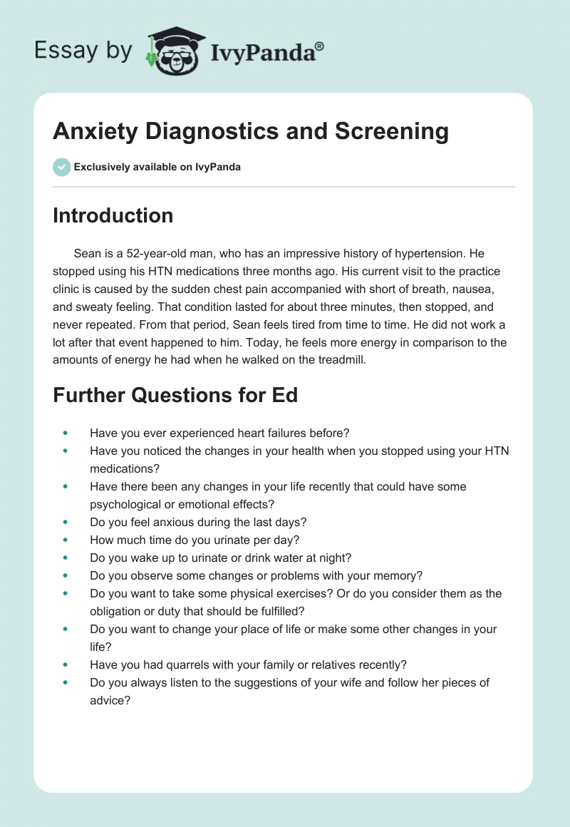 Anxiety Diagnostics and Screening. Page 1