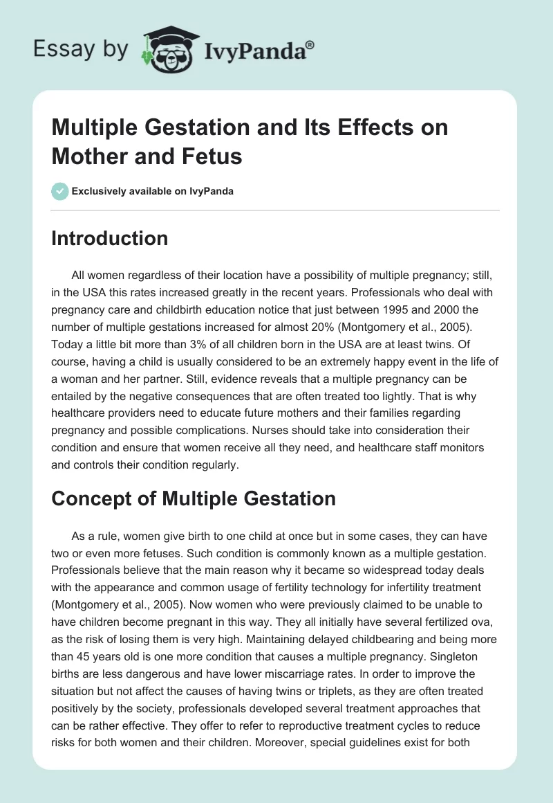 Multiple Gestation and Its Effects on Mother and Fetus. Page 1
