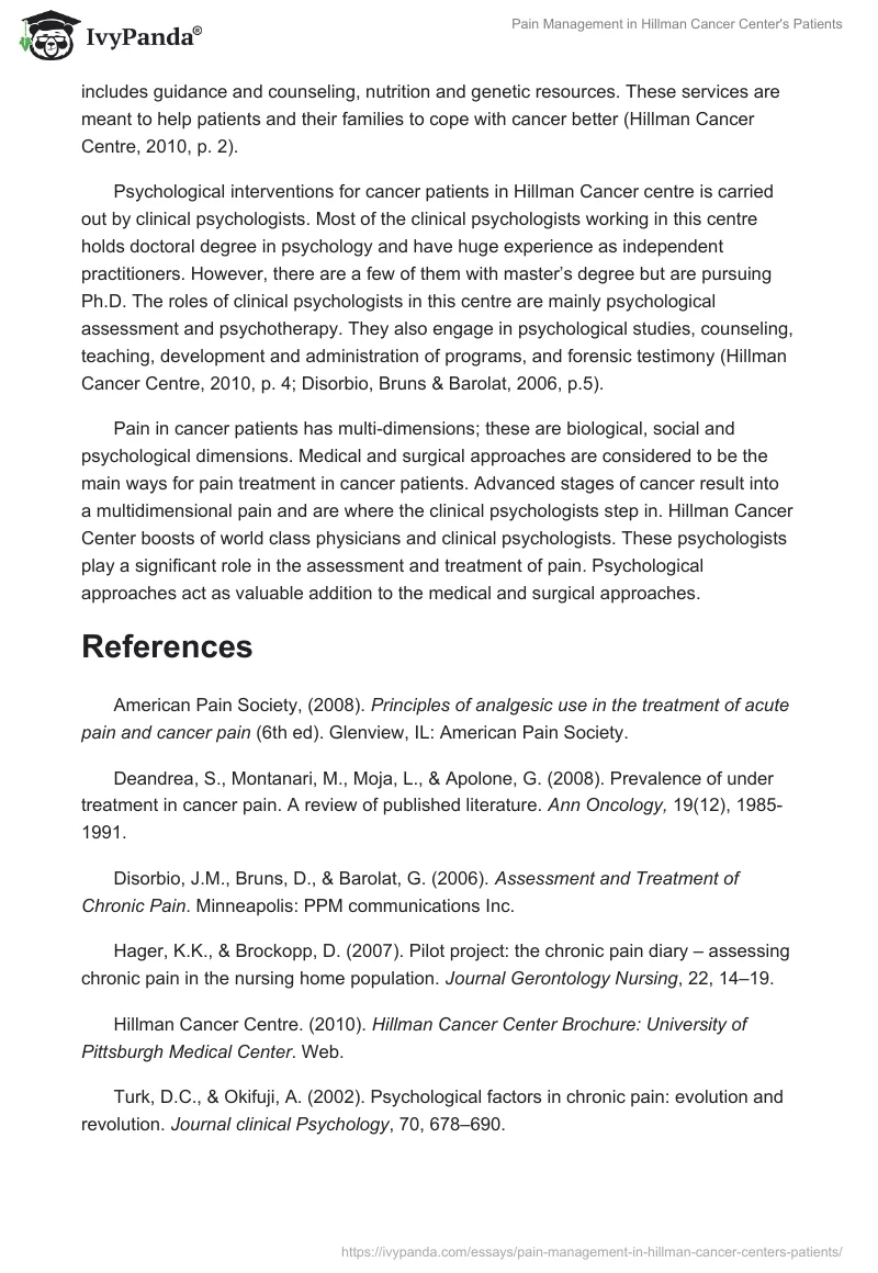 Pain Management in Hillman Cancer Center's Patients. Page 2