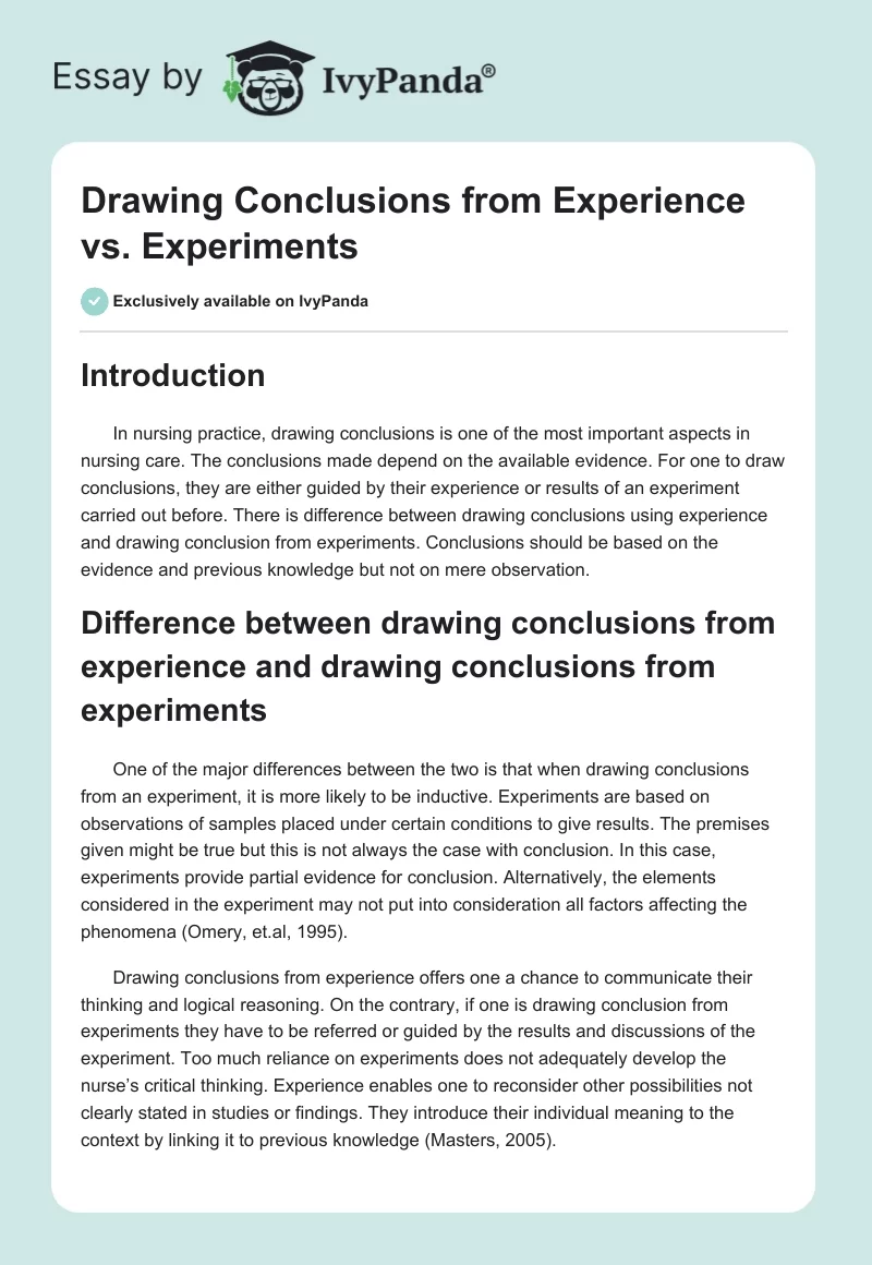Drawing Conclusions from Experience vs. Experiments. Page 1