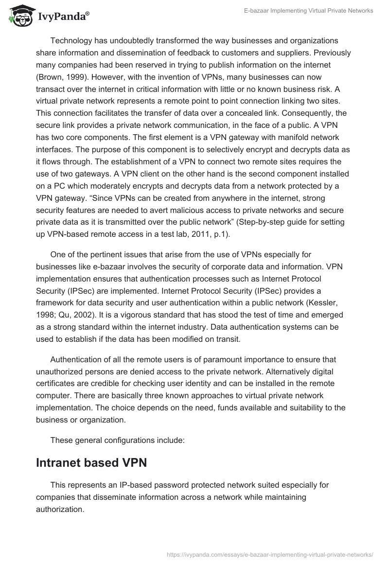 E-bazaar Implementing Virtual Private Networks. Page 2