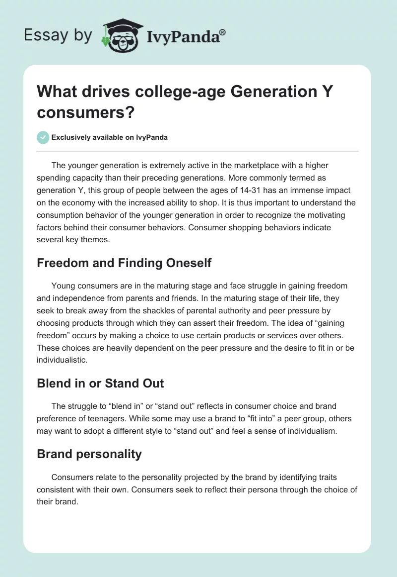 What Drives College-Age Generation Y Consumers?. Page 1
