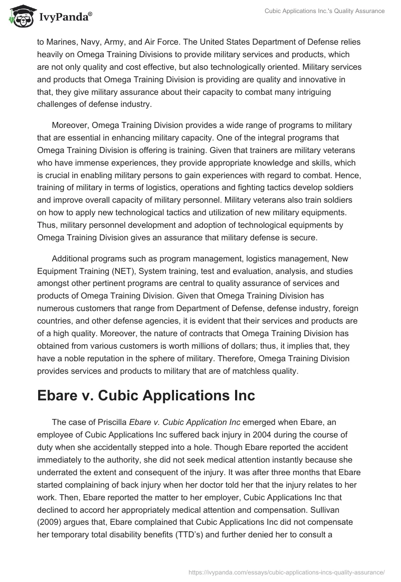 Cubic Applications Inc.'s Quality Assurance. Page 2