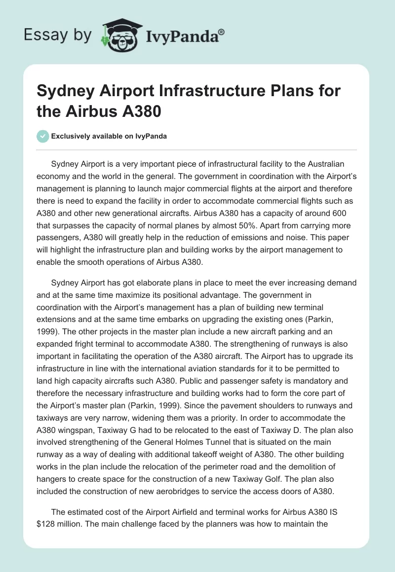 Sydney Airport Infrastructure Plans for the Airbus A380. Page 1