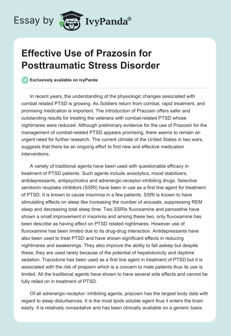 Effective Use of Prazosin for Posttraumatic Stress Disorder. Page 1