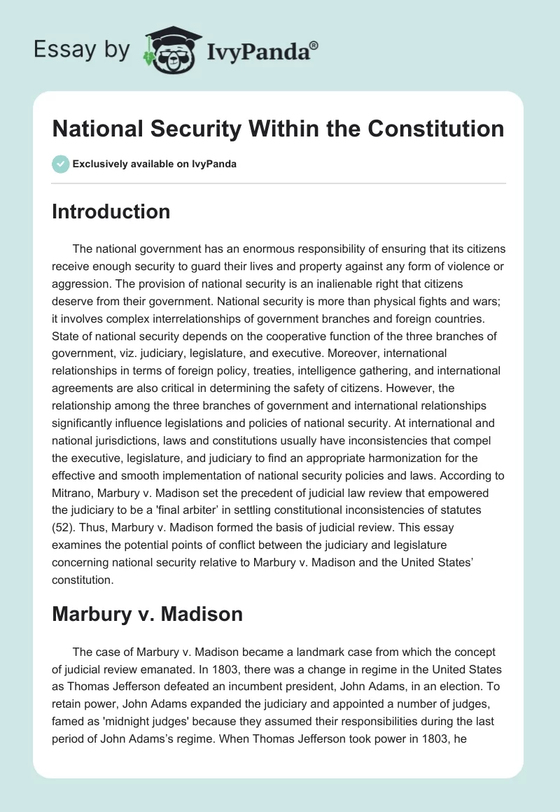 National Security Within the Constitution. Page 1