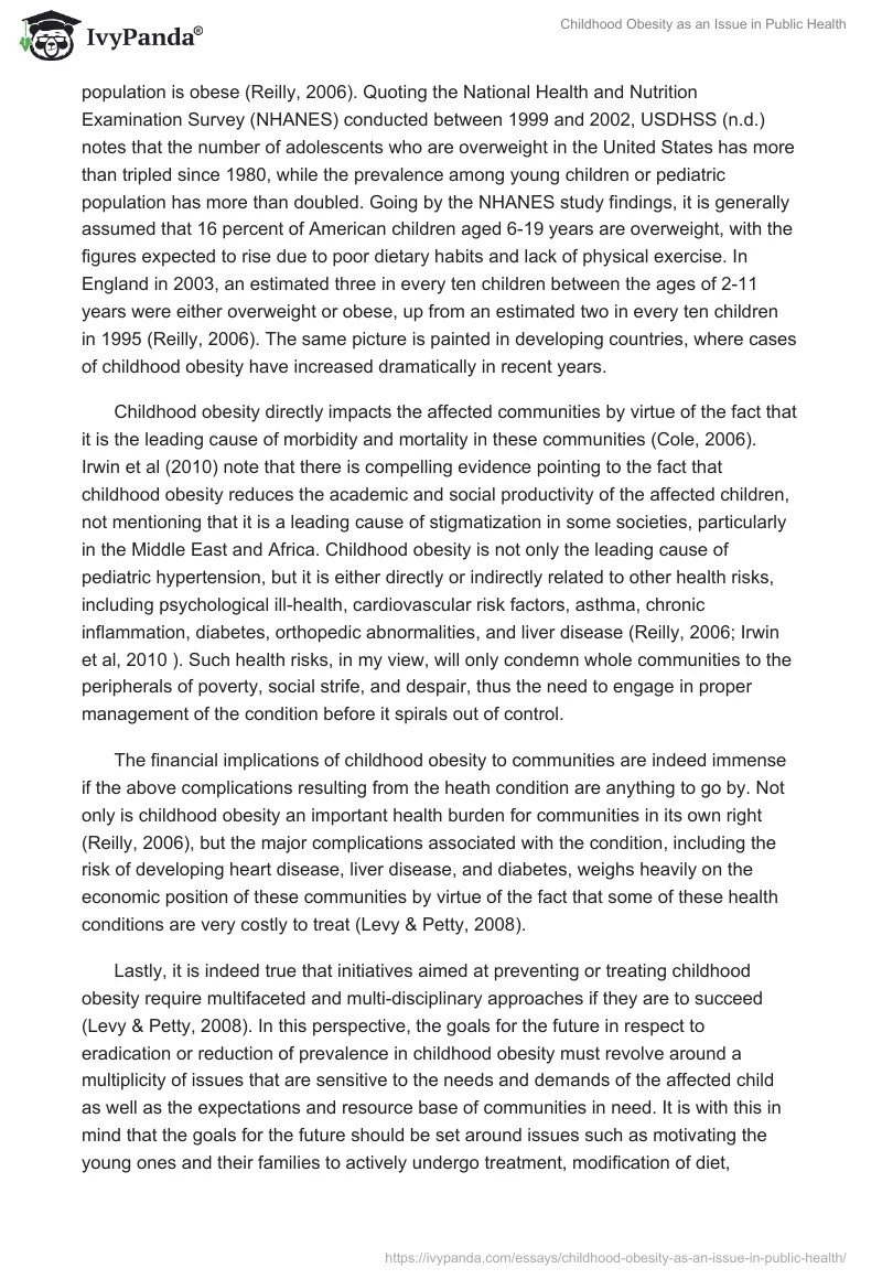 Childhood Obesity as an Issue in Public Health. Page 2