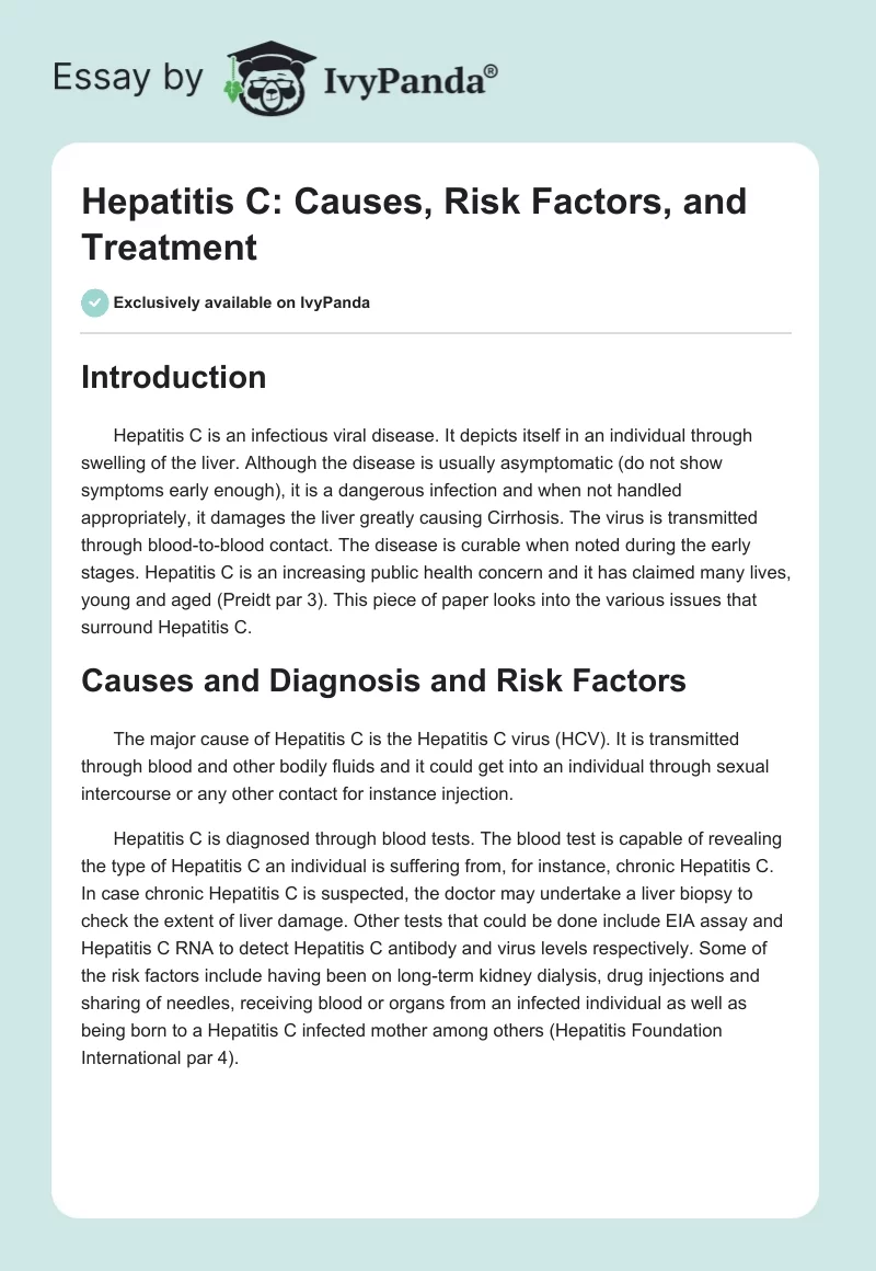 Hepatitis C: Causes, Risk Factors, and Treatment. Page 1