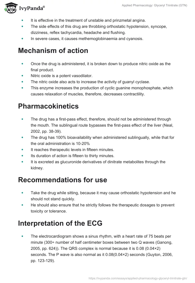 Applied Pharmacology: Glyceryl Trinitrate (GTN). Page 2