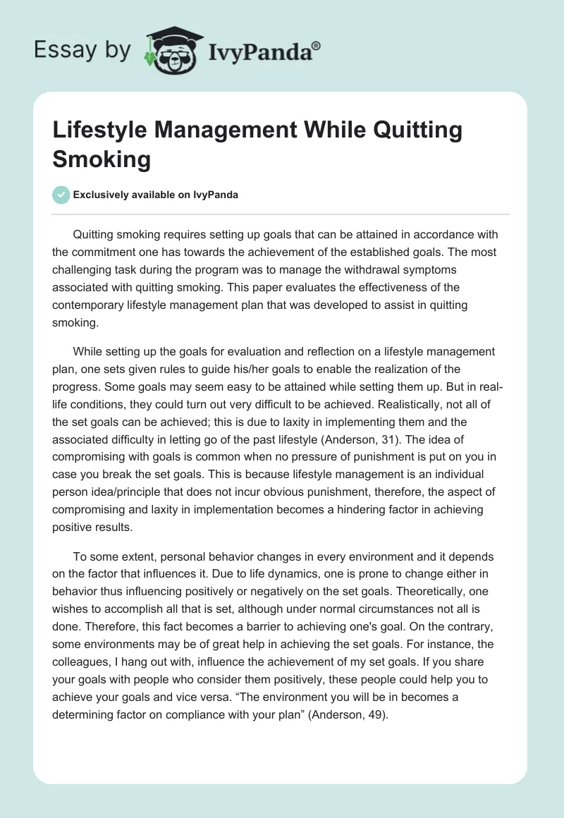 Lifestyle Management While Quitting Smoking. Page 1