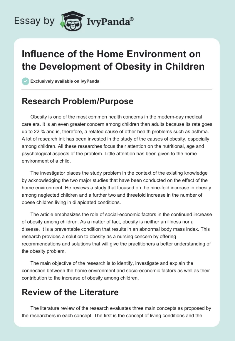 Influence of the Home Environment on the Development of Obesity in Children. Page 1