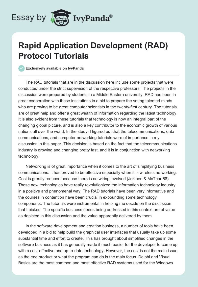 Rapid Application Development (RAD) Protocol Tutorials. Page 1