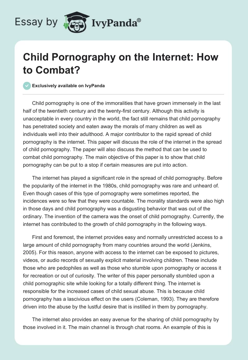 Child Pornography on the Internet: How to Combat?. Page 1
