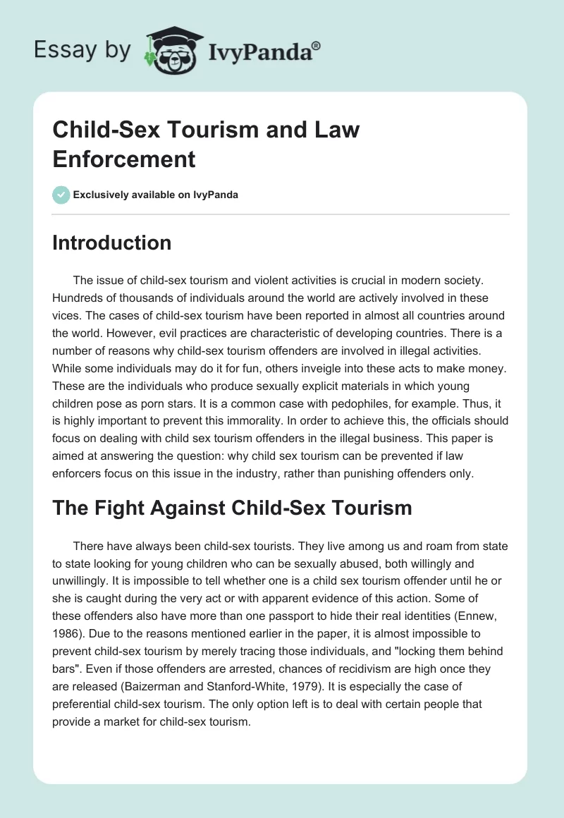 Child-Sex Tourism and Law Enforcement. Page 1