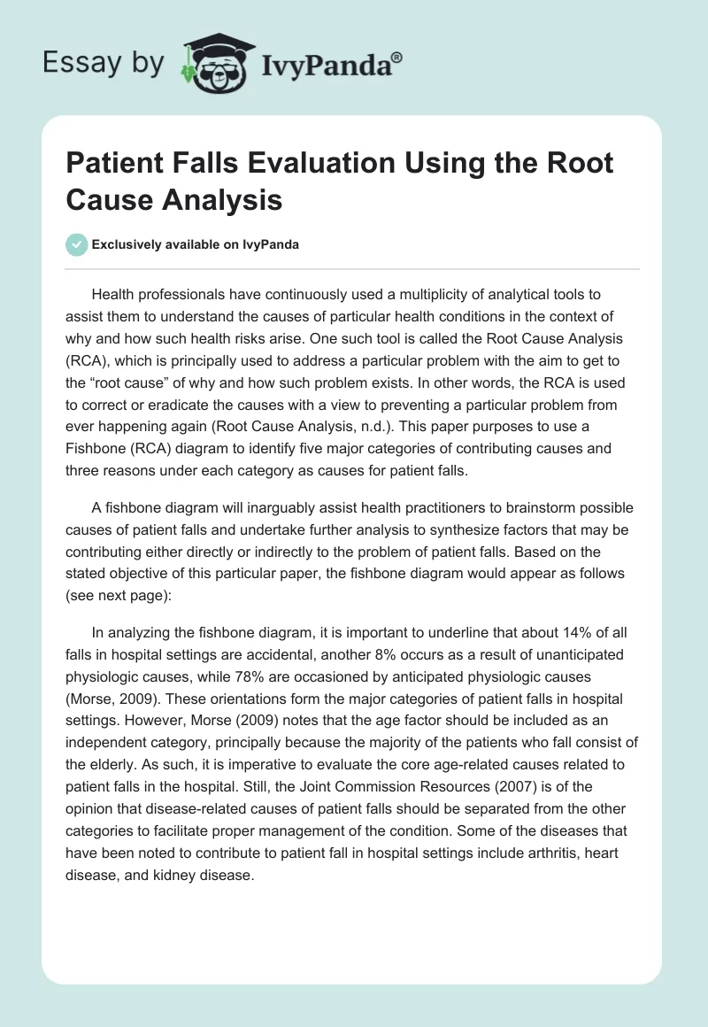 Patient Falls Evaluation Using the Root Cause Analysis. Page 1