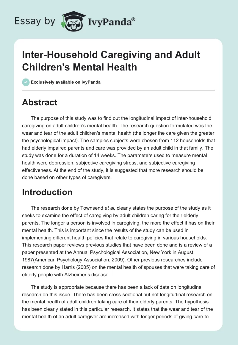 Inter-Household Caregiving and Adult Children's Mental Health. Page 1