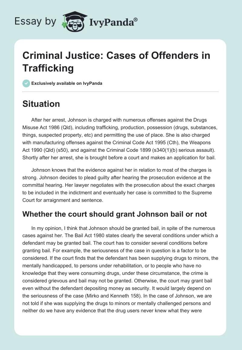 Criminal Justice: Cases of Offenders in Trafficking. Page 1