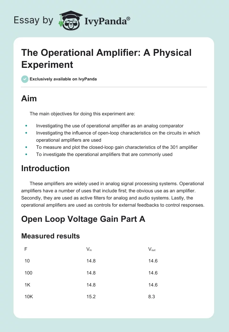 The Operational Amplifier: A Physical Experiment. Page 1