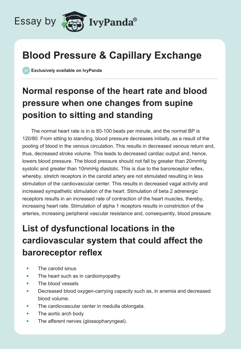 Blood Pressure & Capillary Exchange. Page 1