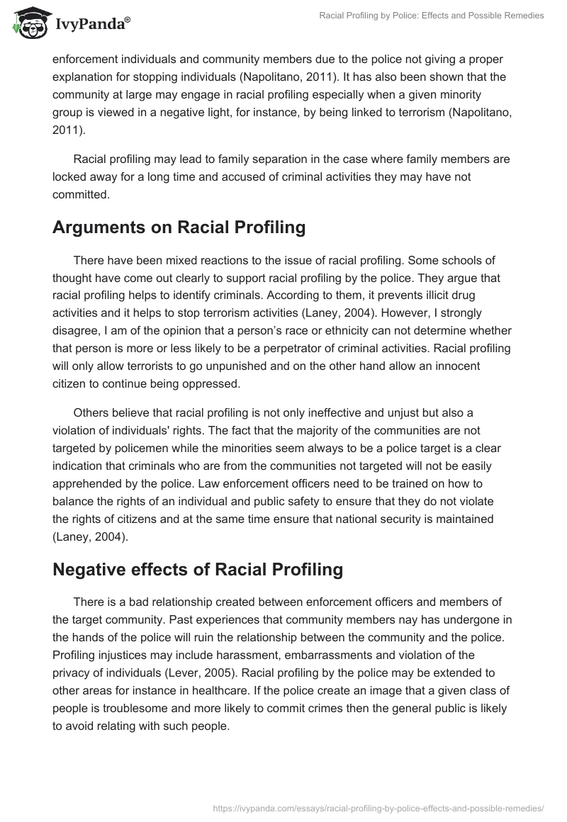 Racial Profiling by Police: Effects and Possible Remedies. Page 2