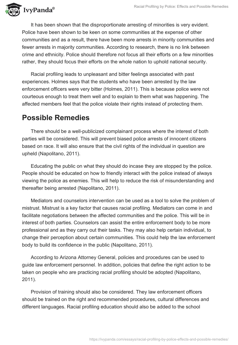 Racial Profiling by Police: Effects and Possible Remedies. Page 3