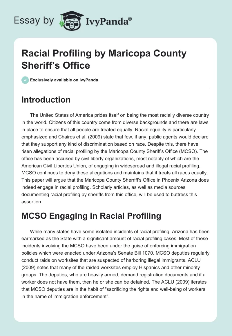 Racial Profiling by Maricopa County Sheriff’s Office. Page 1