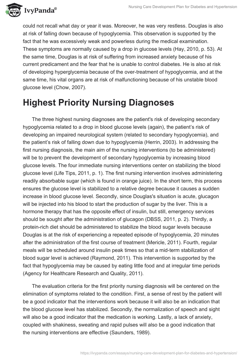Nursing Care Development Plan for Diabetes and Hypertension. Page 2