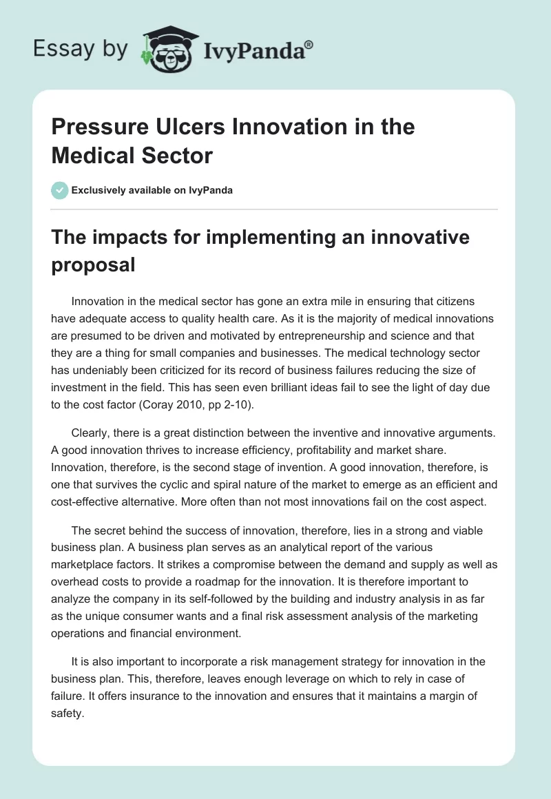 Pressure Ulcers Innovation in the Medical Sector. Page 1