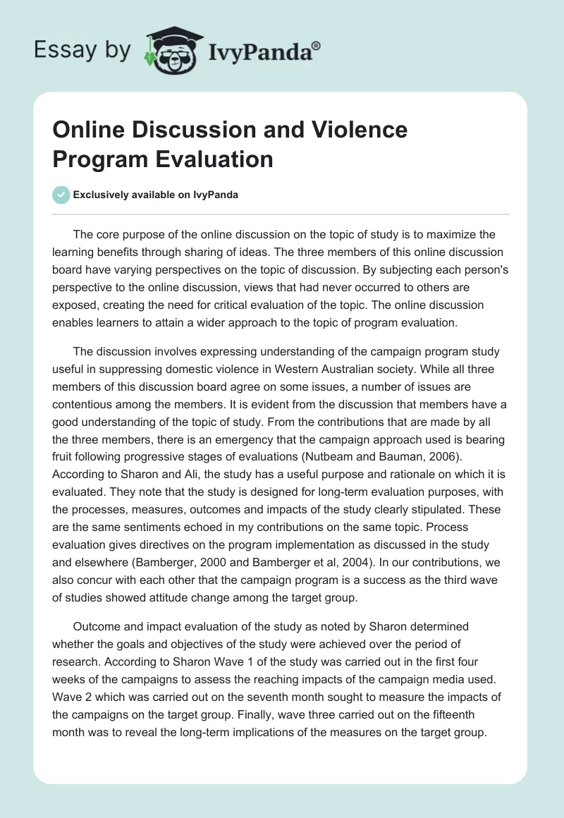 Online Discussion and Violence Program Evaluation. Page 1