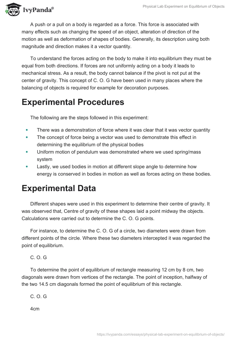 Physical Lab Experiment on Equilibrium of Objects. Page 2