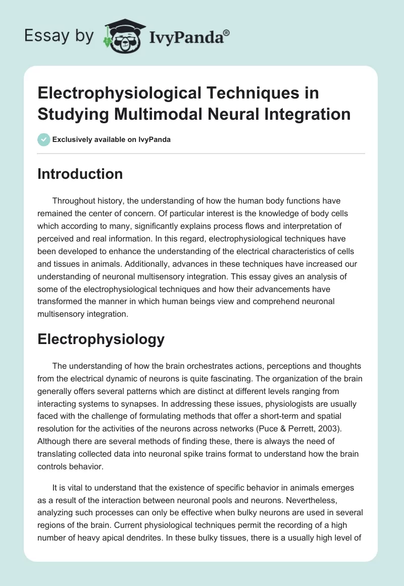 Electrophysiological Techniques in Studying Multimodal Neural Integration. Page 1