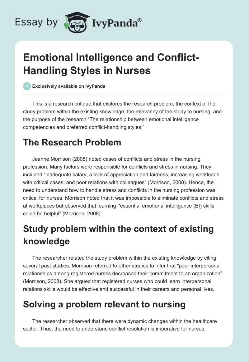Emotional Intelligence and Conflict-Handling Styles in Nurses. Page 1