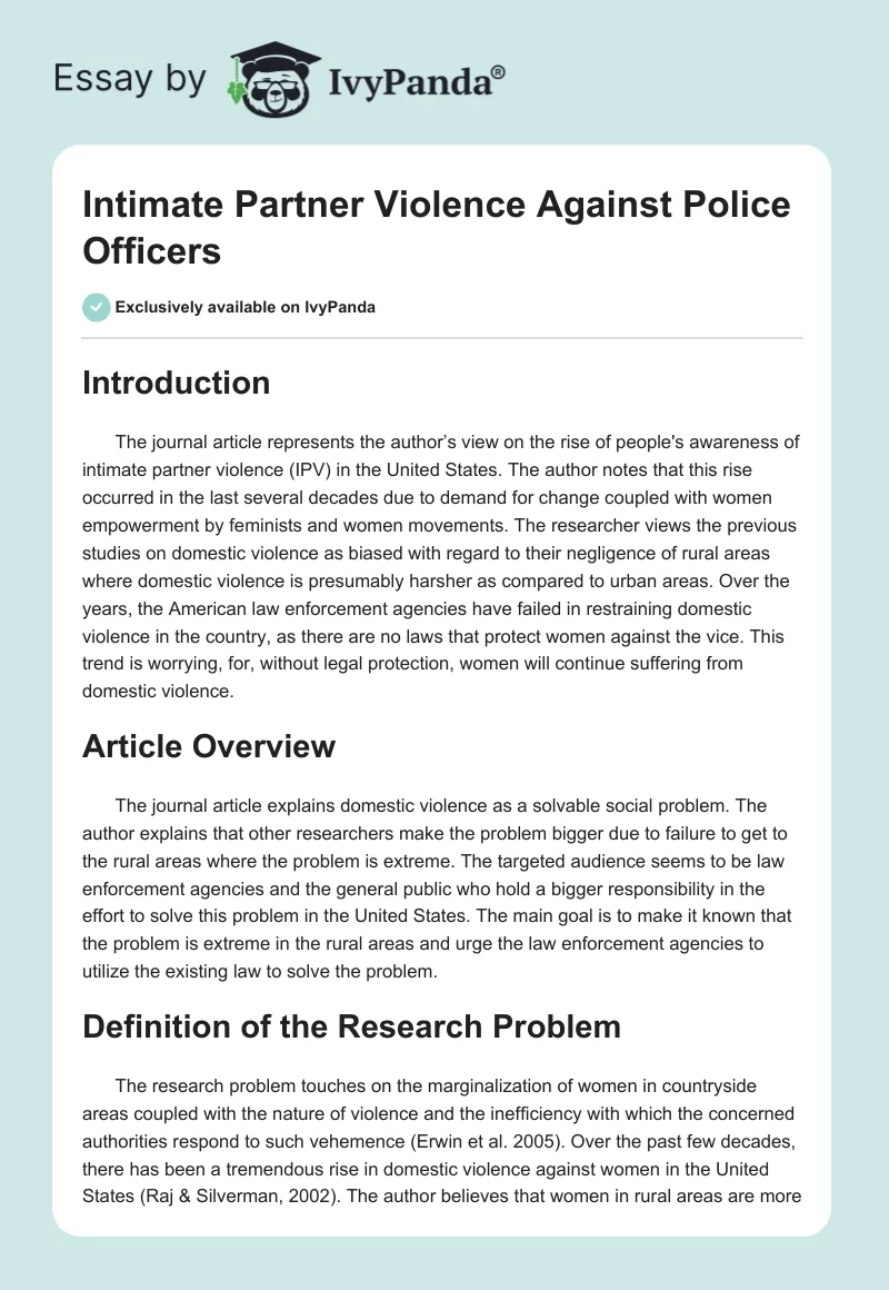 Intimate Partner Violence Against Police Officers. Page 1