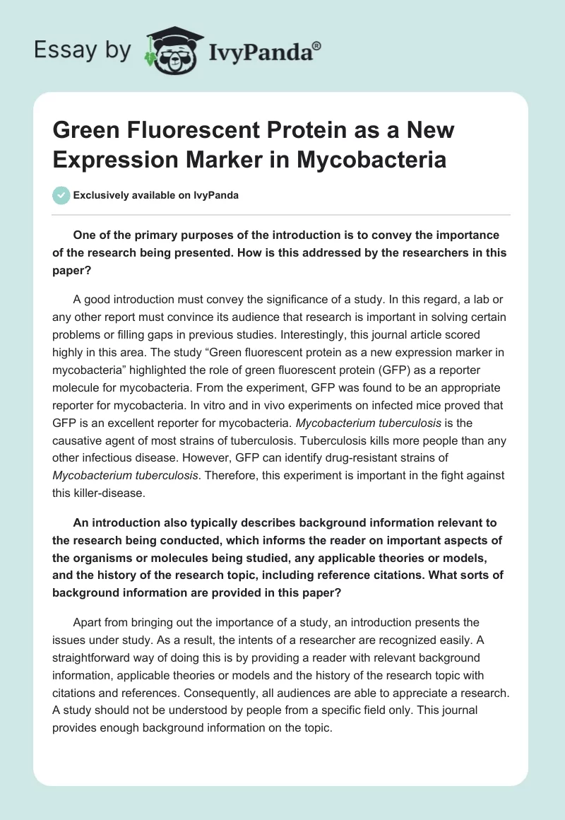 Green Fluorescent Protein as a New Expression Marker in Mycobacteria. Page 1