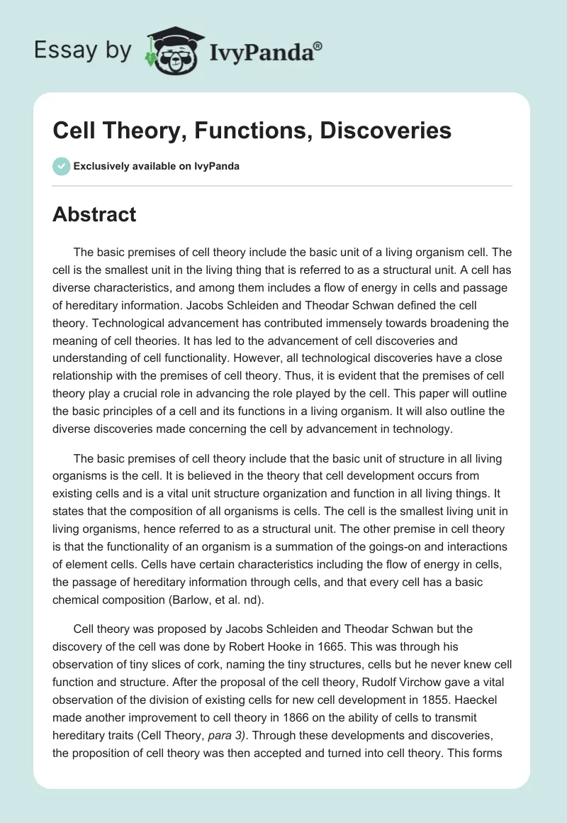 Cell Theory, Functions, Discoveries. Page 1