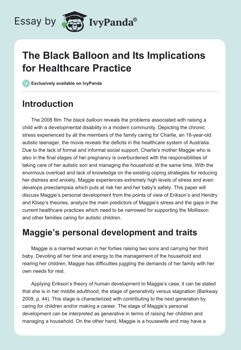 "The Black Balloon" and Its Implications for Healthcare Practice. Page 1