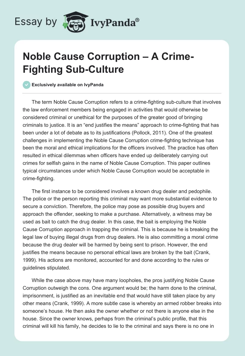 Noble Cause Corruption – A Crime-Fighting Sub-Culture. Page 1