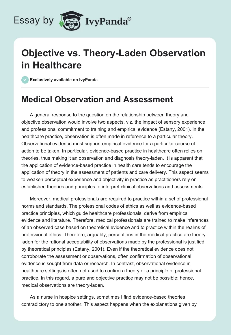 Objective vs. Theory-Laden Observation in Healthcare. Page 1