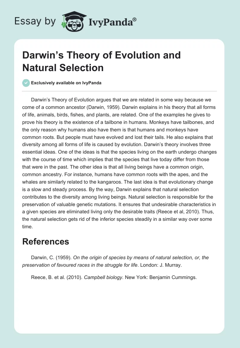 Darwin’s Theory of Evolution and Natural Selection. Page 1