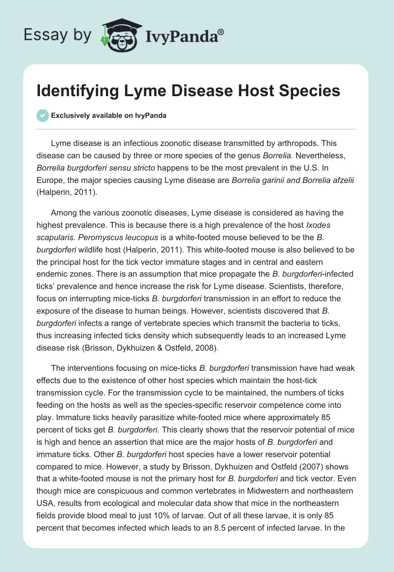 Identifying Lyme Disease Host Species. Page 1