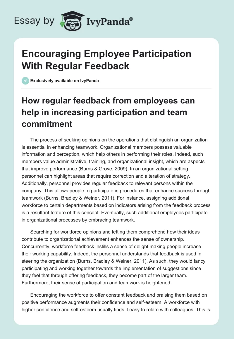 Encouraging Employee Participation With Regular Feedback. Page 1