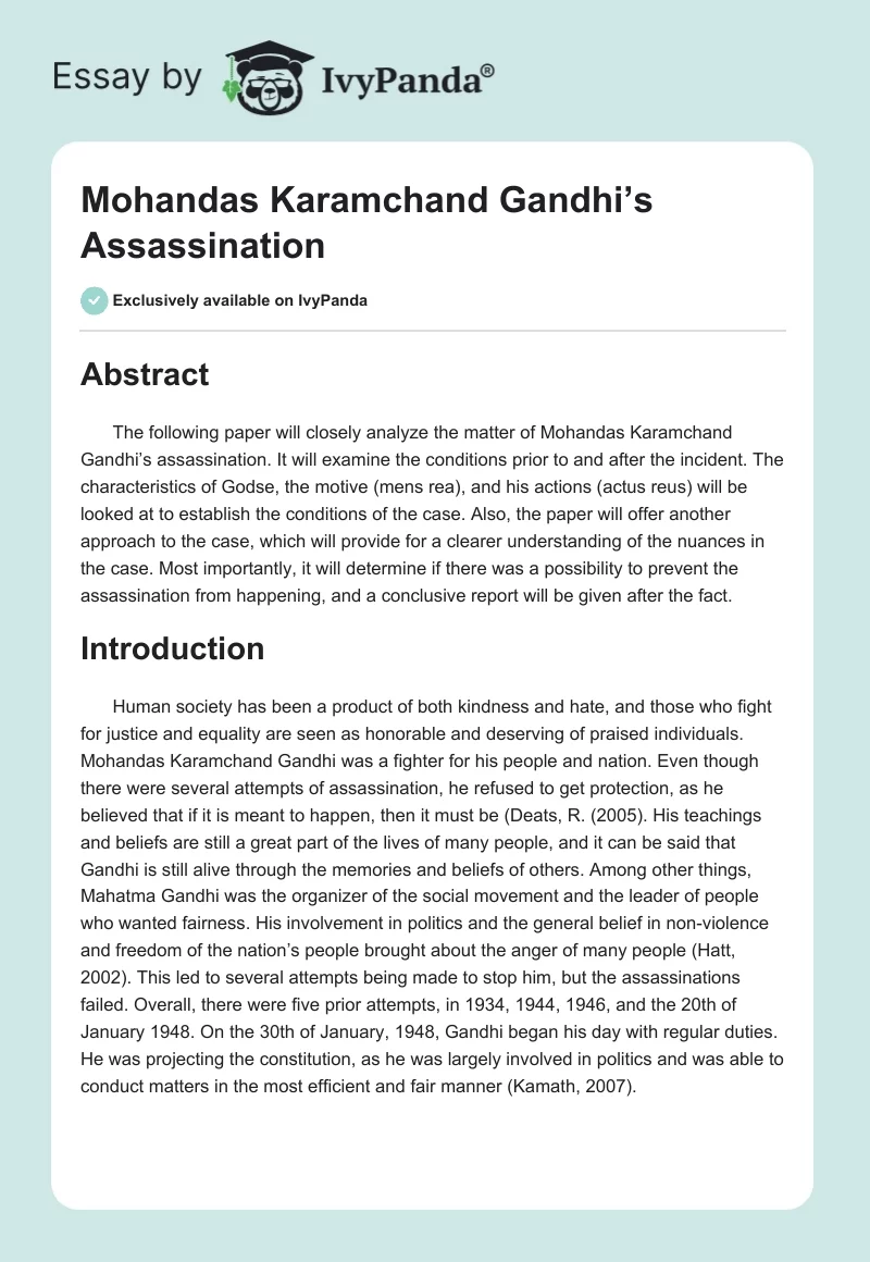 Mohandas Karamchand Gandhi’s Assassination. Page 1
