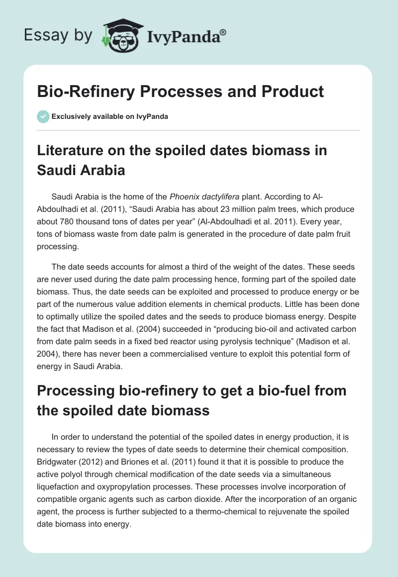 Bio-Refinery Processes and Product. Page 1